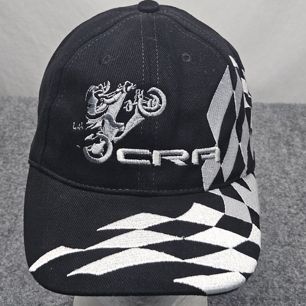 CRA Motocross Hat Black Checkered Flag Racing Strapback Cap Skater Y2K Workwear
